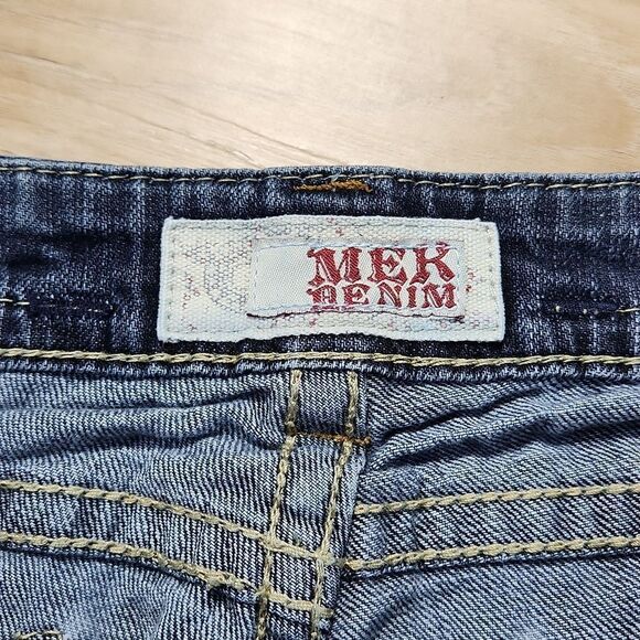 💜MEK Blue Zanzibar Distressed Boot Cut Jeans Size 6/28 - Picture 11 of 14